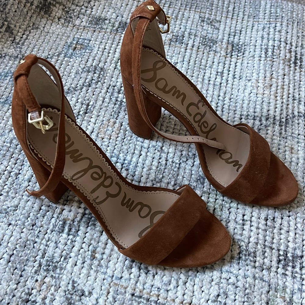 Sam Edelman Open Toe Suede Ankle Strap Block Heels